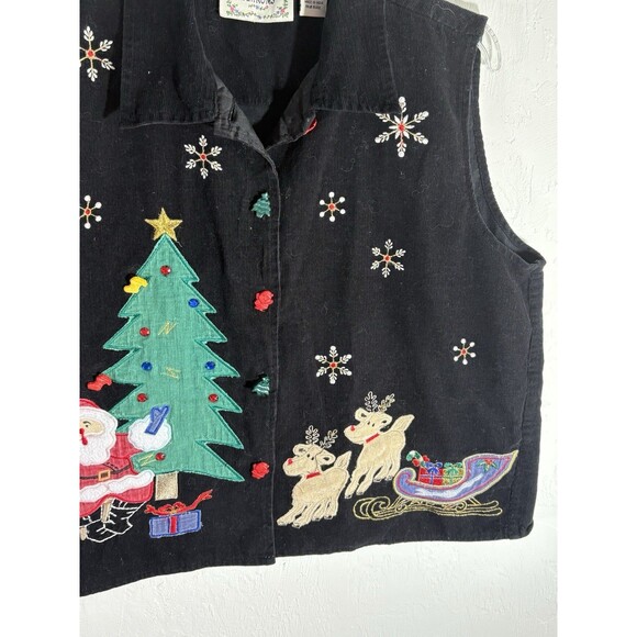 Tantrums Christmas Large Women Embroidery Jewels Black Vest Tree Santa Reindeer - Picture 9 of 9